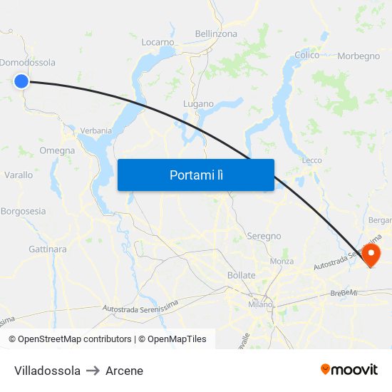 Villadossola to Arcene map