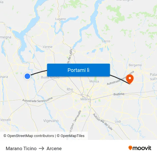 Marano Ticino to Arcene map