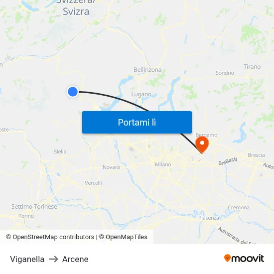 Viganella to Arcene map