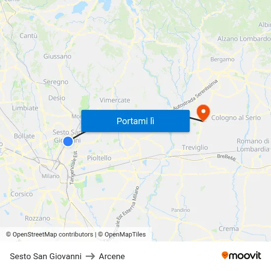 Sesto San Giovanni to Arcene map