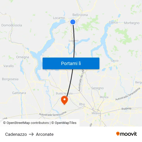 Cadenazzo to Arconate map