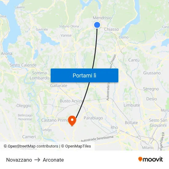Novazzano to Arconate map