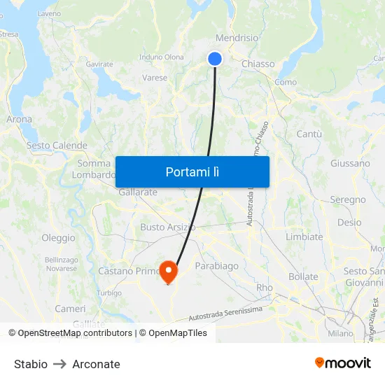 Stabio to Arconate map