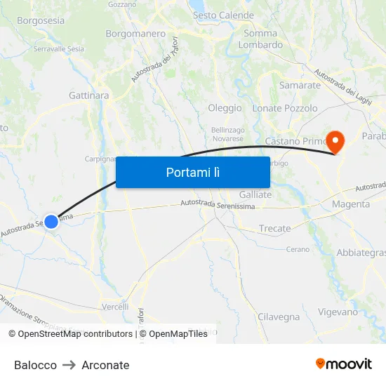 Balocco to Arconate map