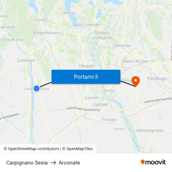 Carpignano Sesia to Arconate map