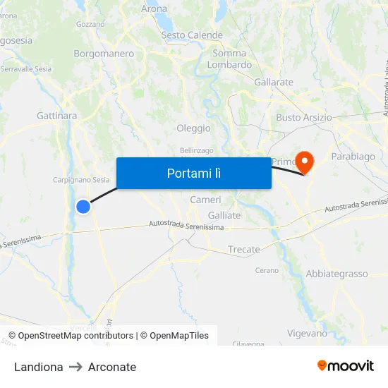Landiona to Arconate map