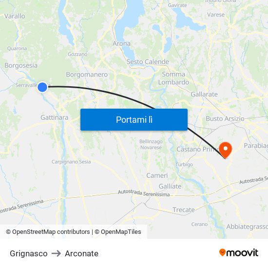 Grignasco to Arconate map