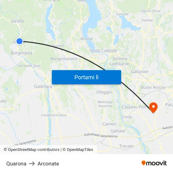 Quarona to Arconate map