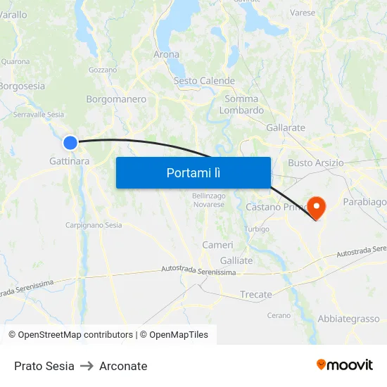 Prato Sesia to Arconate map