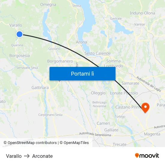 Varallo to Arconate map