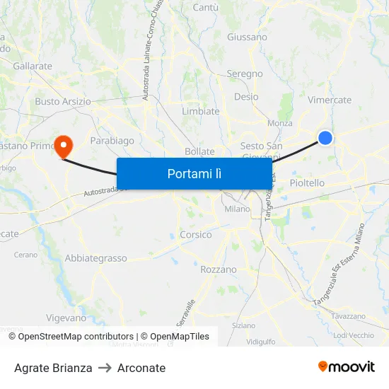 Agrate Brianza to Arconate map