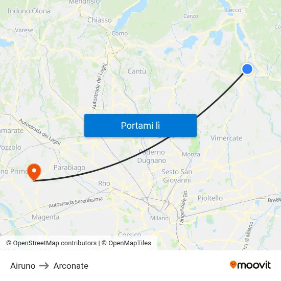 Airuno to Arconate map