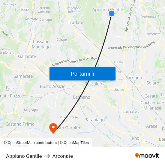 Appiano Gentile to Arconate map