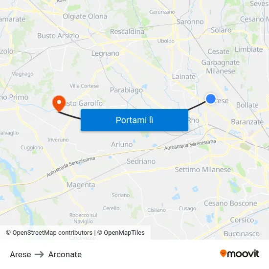 Arese to Arconate map