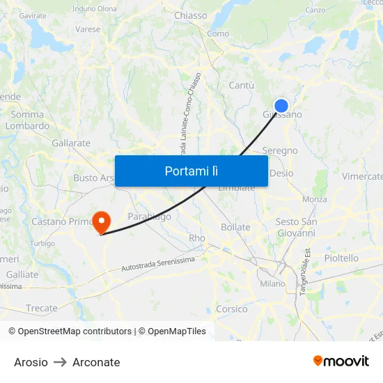 Arosio to Arconate map