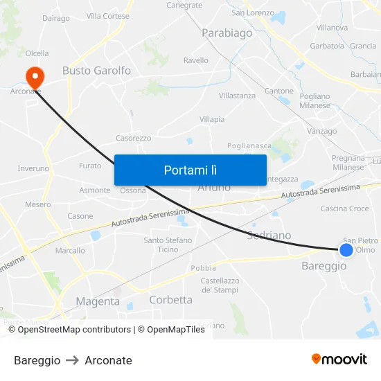 Bareggio to Arconate map