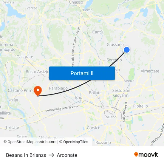 Besana In Brianza to Arconate map