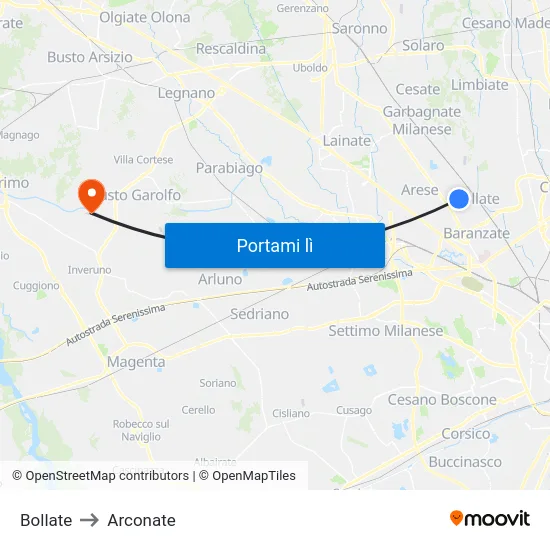 Bollate to Arconate map