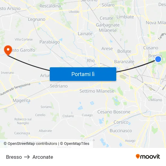 Bresso to Arconate map