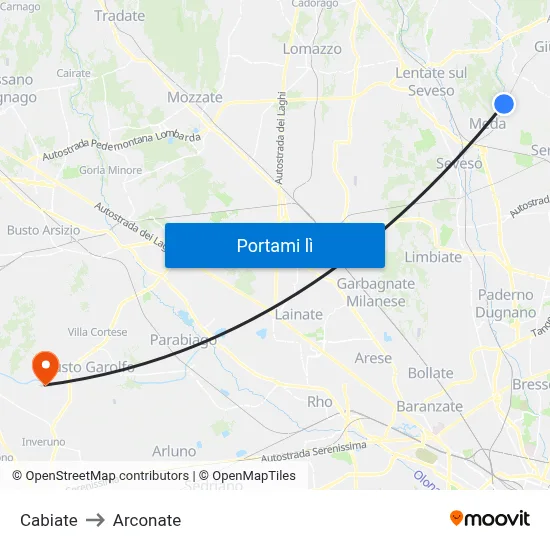 Cabiate to Arconate map