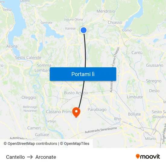 Cantello to Arconate map
