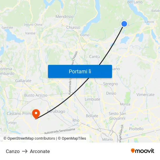 Canzo to Arconate map