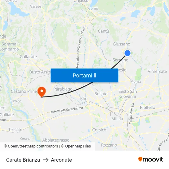 Carate Brianza to Arconate map
