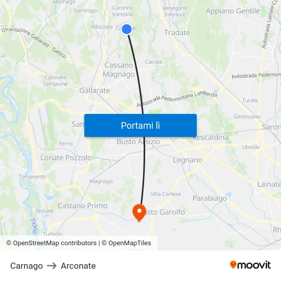 Carnago to Arconate map