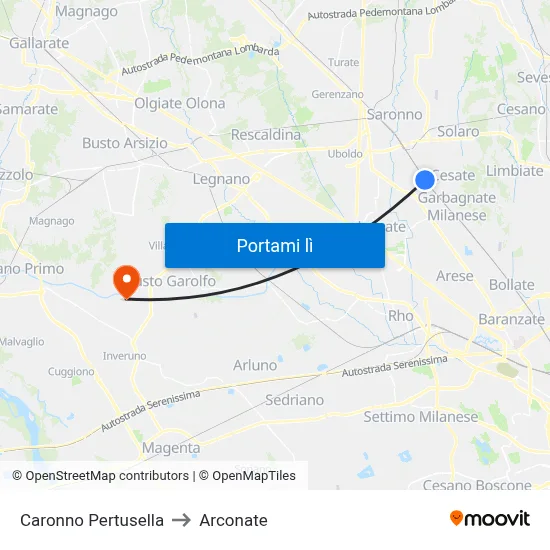 Caronno Pertusella to Arconate map