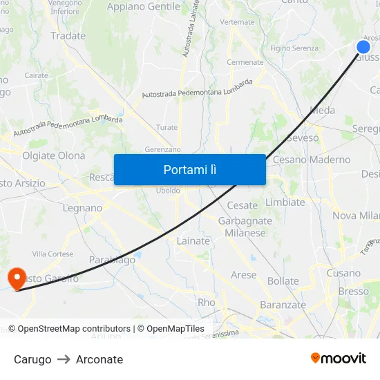 Carugo to Arconate map