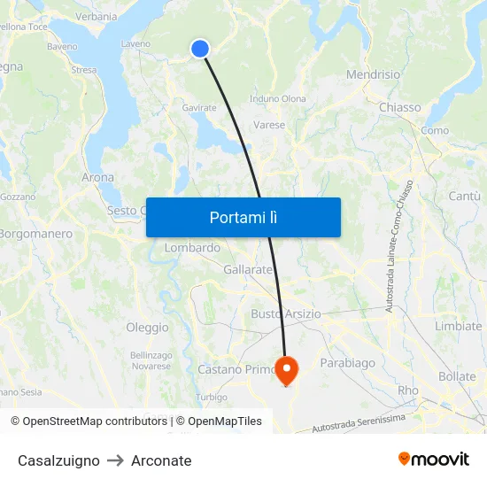 Casalzuigno to Arconate map