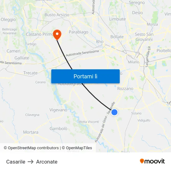 Casarile to Arconate map