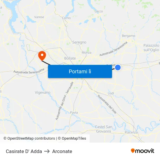 Casirate D' Adda to Arconate map