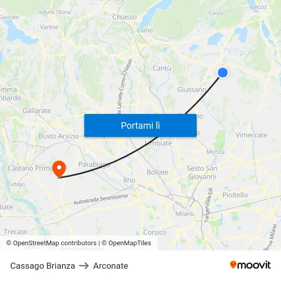 Cassago Brianza to Arconate map