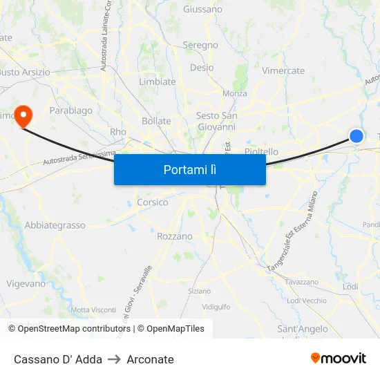 Cassano D' Adda to Arconate map