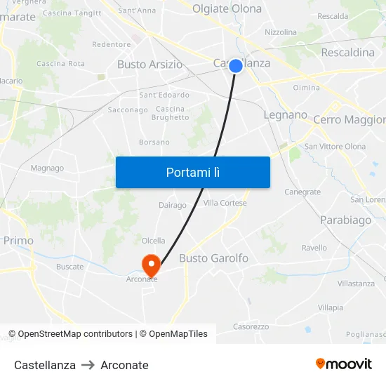 Castellanza to Arconate map