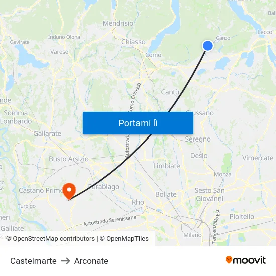 Castelmarte to Arconate map