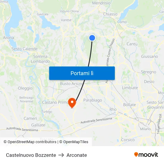Castelnuovo Bozzente to Arconate map