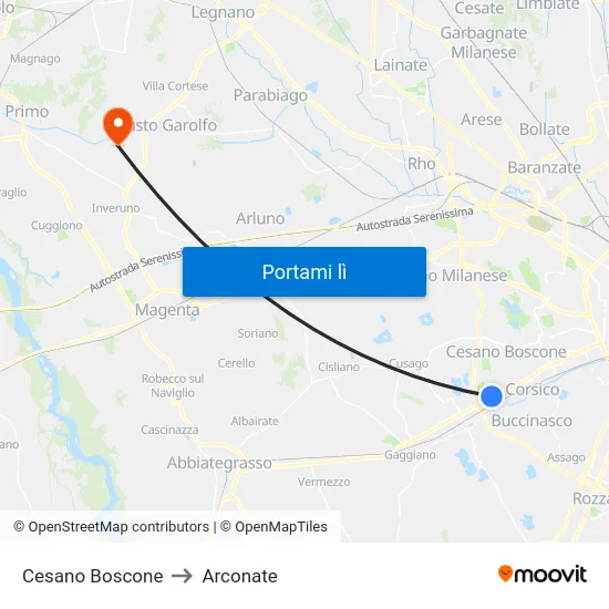 Cesano Boscone to Arconate map