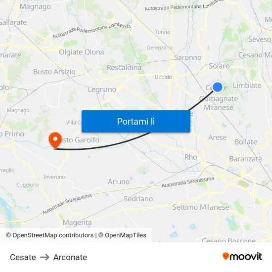 Cesate to Arconate map
