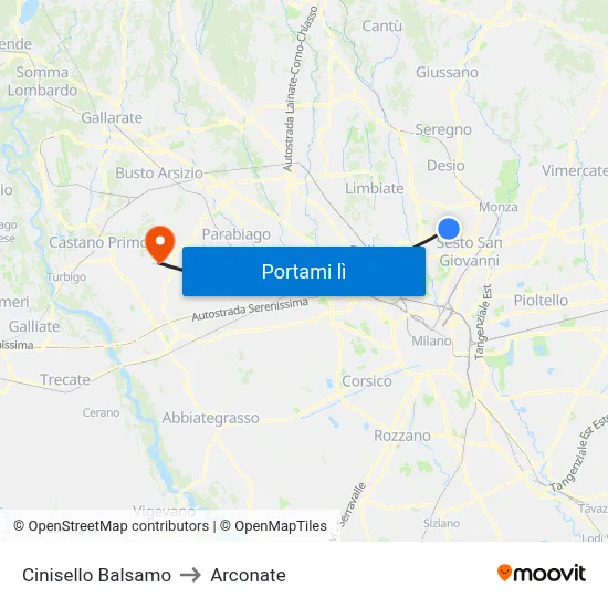 Cinisello Balsamo to Arconate map