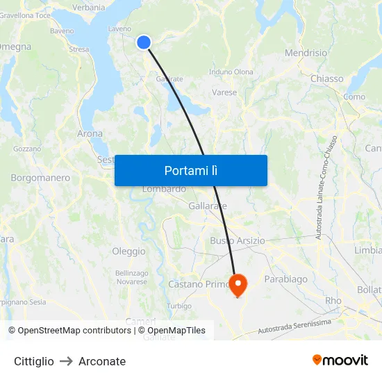 Cittiglio to Arconate map