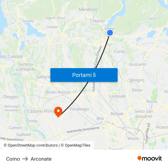 Como to Arconate map