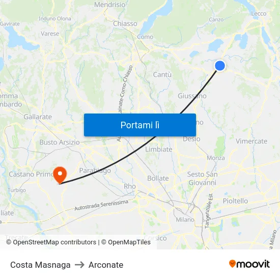 Costa Masnaga to Arconate map