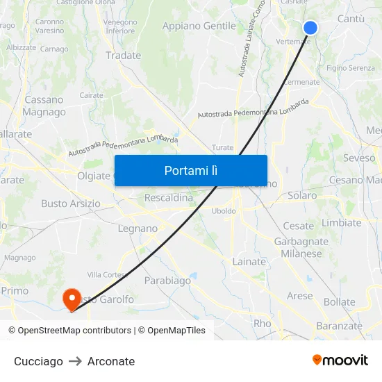 Cucciago to Arconate map