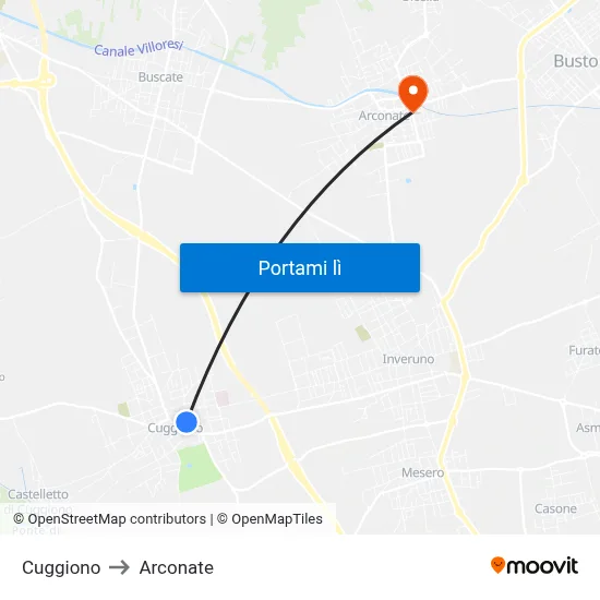 Cuggiono to Arconate map