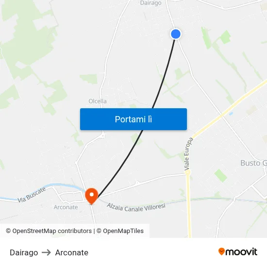 Dairago to Arconate map