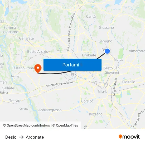 Desio to Arconate map