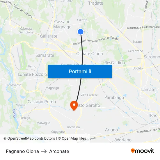 Fagnano Olona to Arconate map