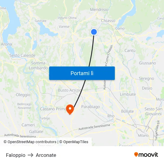 Faloppio to Arconate map